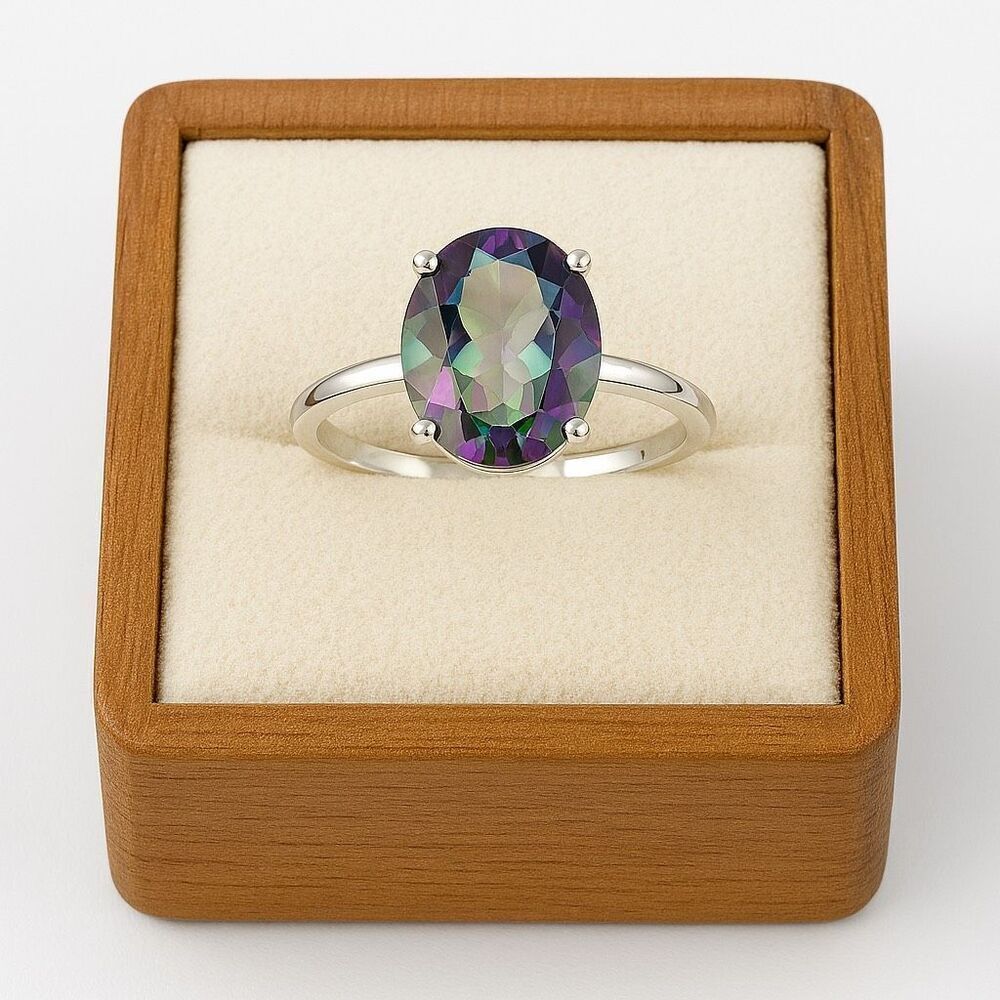 Stunning Mystic Topaz Ring 925 Sterling Silver Oval Cut Gemstone Size 8